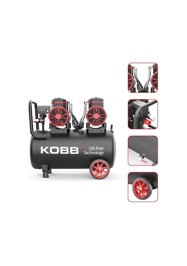 Kobb KBK50S2 4.0 Hp 50 L 8 Bar Çift Motorlu Yağsız Sessiz Taşınabilir Hava Kompresörü