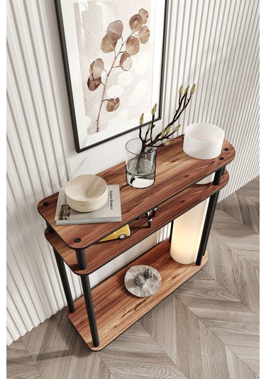 Ravilo Caprio Dresuar Dekoratif Raflı Lambader Ceviz Ceviz