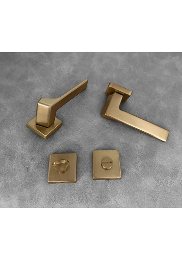 Zey Mat Altın Kare Rozetli Wc Banyo Kapı Kolu 1 Takım
