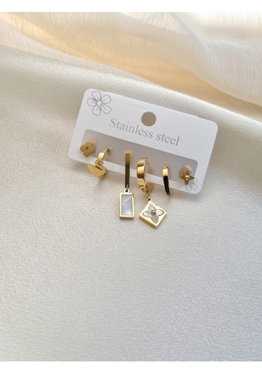 Lekka Design Altılı Kuğu ve Yonca Kadın Kararmaz Çelik Küpe Çelik