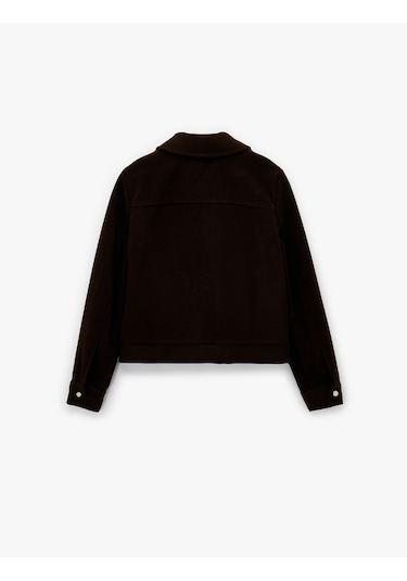 Koton Uzun Kollu Klasik Yaka Cep Detaylı Oversize Fermuarlı Ceket Kahverengi 6wal60068ıw Kahve