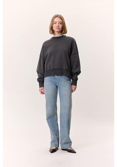 Yıkama Efektli Sweatshırt Antrasit Antrasit
