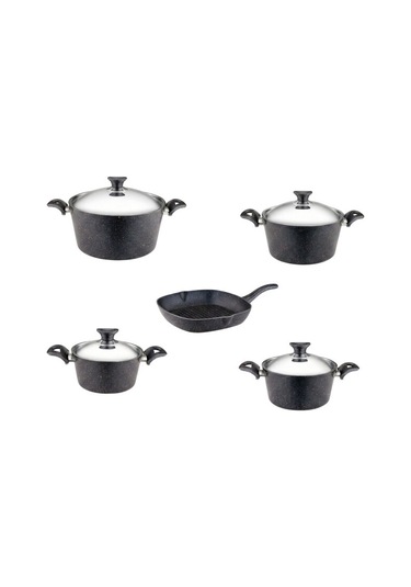 9 Parça Granit Set Çelik Kapak - Siyah Siyah