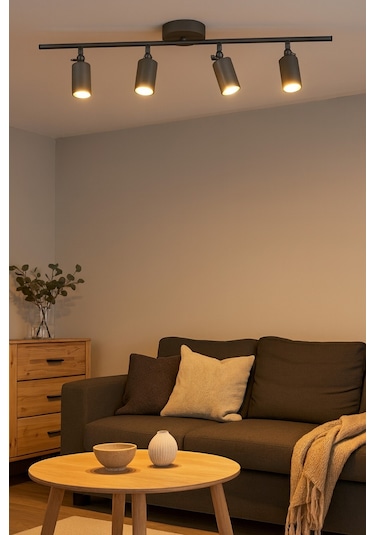 Spoti 4'lü Antrasit Renk Gün Işığı Modern Tasarım Salon - Mutfak - Banyo Spot Ledli Sıralı Avize Antrasit