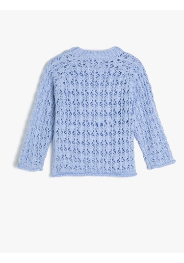 Koton Ajurlu Kazak Triko Yuvarlak Yaka Uzun Kollu Mavi 5wkg90027at Mavi