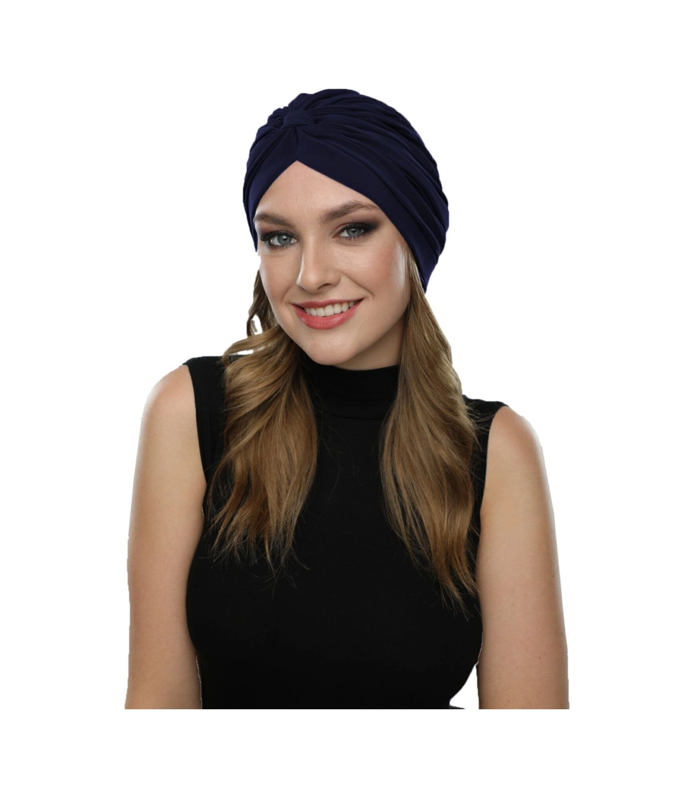 Çapraz Bantlı Lacivert Hazır Türban Tesettür Havuz Bonesi Lacivert