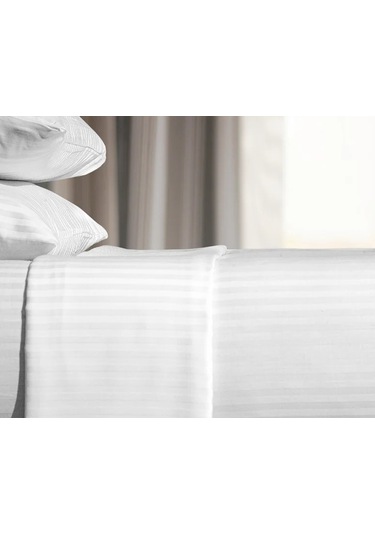 Nivora Çift Kişilik Çizgili Pamuk Saten Çarşaf 240x280 Mix & Match Otel Serisi Beyaz