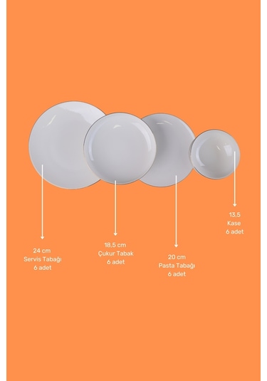 Tabak Evi Sofia Altın Yaldız Porselen Yemek Takımı 24 Parça 6 Kişilik Beyaz - Altın