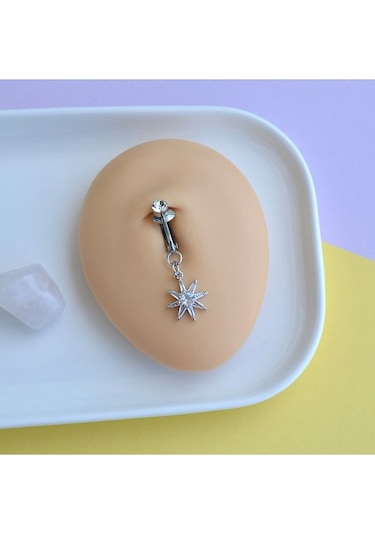 Deliksiz Kuzey Yıldızı Sallantılı Sıkıştırma Klipsli Göbek Piercingi Belly Piercing Gri