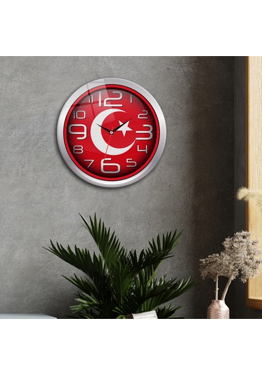 Decorita Cam Saat | Türk Bayrağı | Çap40cm Çok Renkli