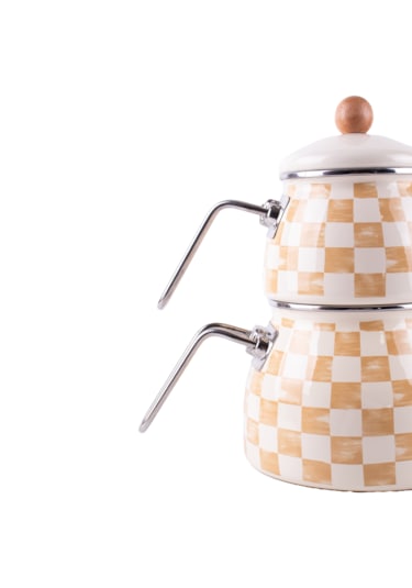 Beige Emaye Çaydanlık Krem