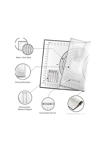 Kangvka Gıda Kalitesi Silikon Hamur Yoğurma Matı Siyah 29x26cm - Ölçü Çizgili, Kaymazsız, Non-stick, Ev Fırıncı Gereci Siyah