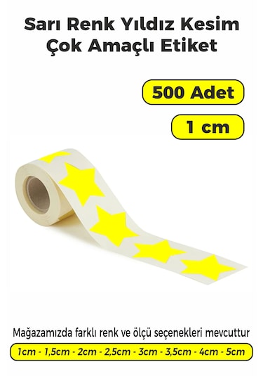 Sarı Renk Yıldız Kesim Sticker Etiket 1cm - 500 Adet Sarı
