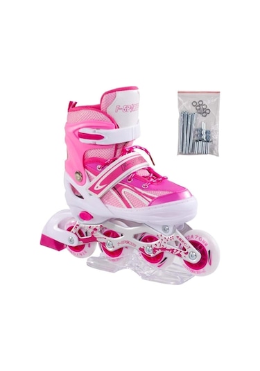 Paten Ayarlanabilir 2+2 Ve 2+1+1 Işıklı Metal Gövde Alıştırma Pateni Çantalı Mavi