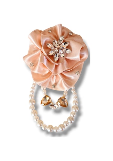 Pudra Saten Gül Broş, Yaka İğnesi, Yaka Çiçeği Pudra