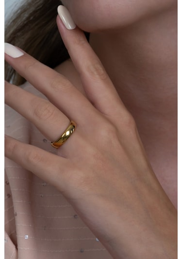 Kişiye Özel İsim Yazılı 4mm Bombeli Parlak Erkek Kadın Çelik Alyans Yüzük Cl18ko Sarı