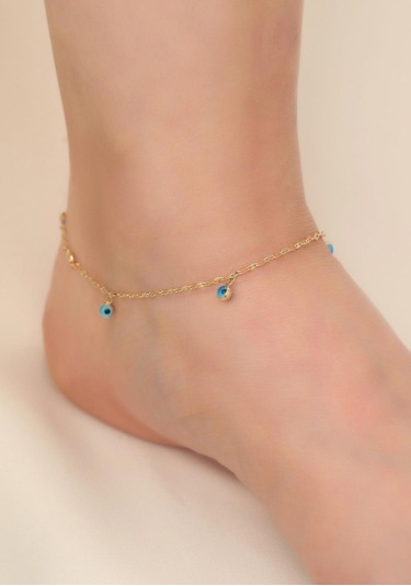 14 Ayar Altın Mini Gözlü Aynalı Halhal Sarı