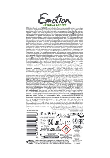 Emotion Natural Breeze Kadın Sprey Deodorant 6 x 150 ML