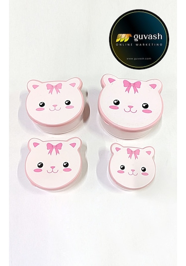 Kız Çocukları'nın En Sevdiği Kedi Desenli Saklama Kabı Okula Giderken Mama Saklama Kabı Pembe - Şeffaf