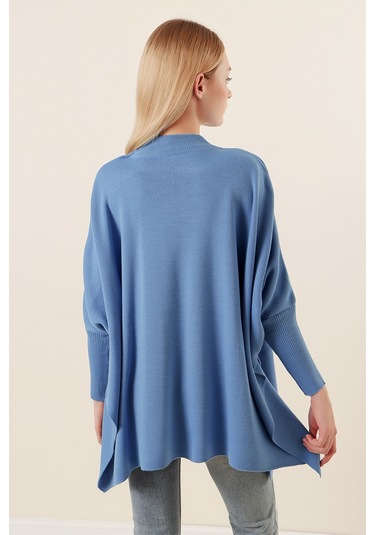 Bigdart 15783 Yırtmaçlı Panço Kazak - Saks 001