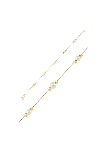 Yeni Trend Zarif Inci Bileklik 14 Ayar Sarı Altın