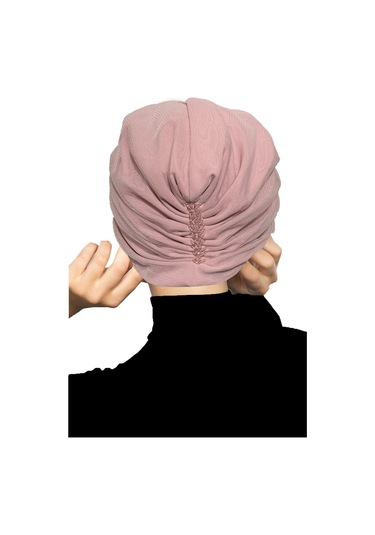 Dizayn Tüllü Kristal Taş İşlemeli Çift Taraflı Astarlı Pudra Hazır Türban Tesettür Abiye Bone Pudra