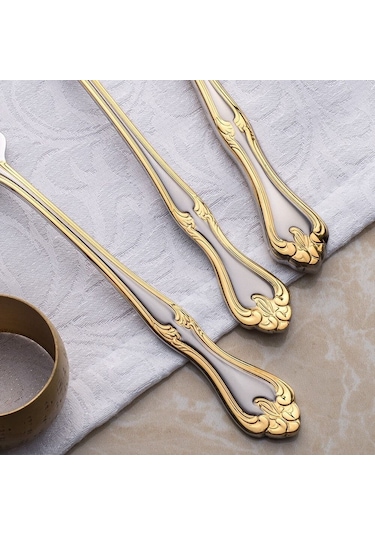 Nehir Lalezar Altın Sade 12 Kişilik 89 Parça Kutulu Çatal Kaşık Bıçak Takımı