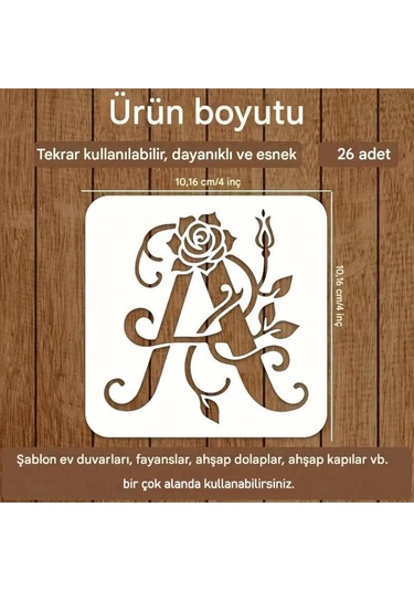 Kaligrafi Harf Şablonları 26 Parça 10x10cm-çiçek Harf Şablonu, Boyama Sticker