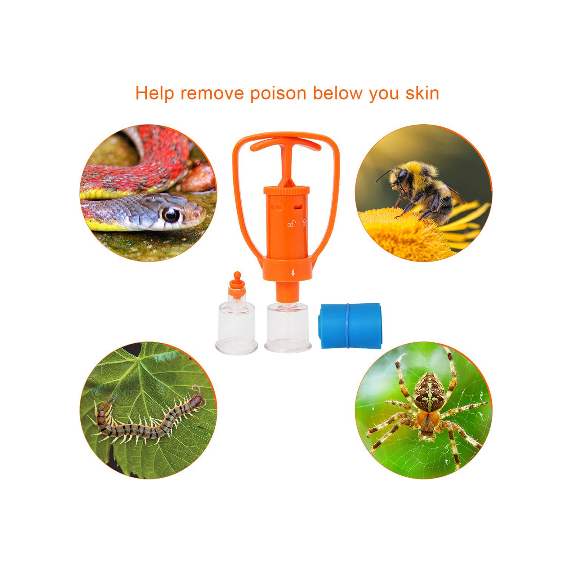 Youtek Kamp-fishing-hiking İçin Yeniden Kullanılabilir Zehir Çekici Seti: Alevli Arı, Yılan, Örümcek İçin Pompalı Çekici, Cpr Maskesi Ve Turuncu Kırmızı