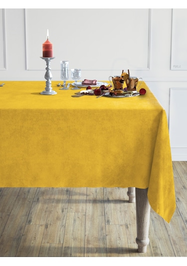 Daily Series Kadife Dokulu Güneş Sarısı Rengi Masa Örtüsü Güneş Sarısı