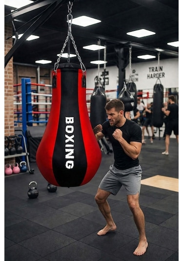 Spor Byfit Salon Tipi Özel Tasarım Armut Modelli Boks Torbası Kırmızı - Siyah