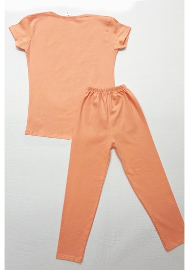 Kız Çocuk Taytlı Takım Saç Bandı Hediyeli Baskılı C64 Somon