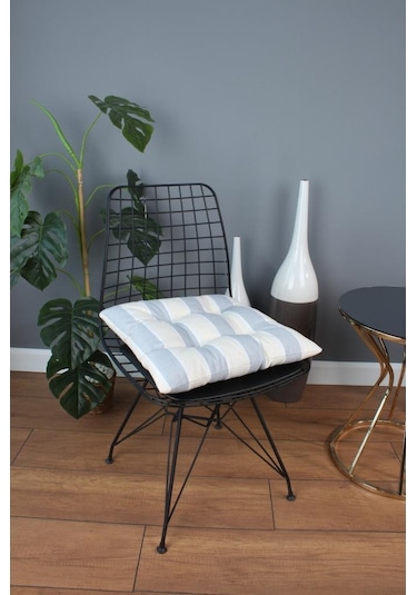 Altınpamuk Altınpamuk Beta Pofidik Gri Krem Sandalye Minderi Bağcıklı 40X40C