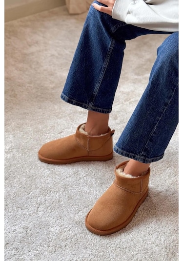 Pierre Cardin 52126 Süet İçi Kürklü Mini Boy Bilekte Kısa Kadın Bot Taba