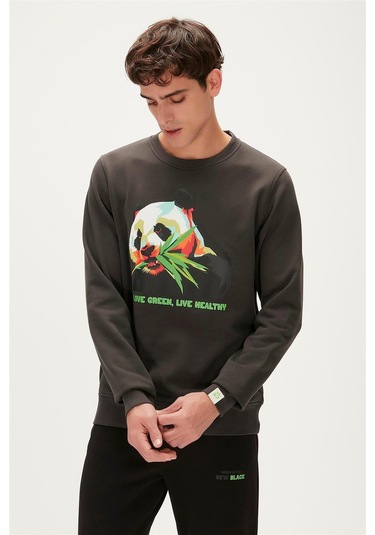 Bad Bear Re-bamboo Crewneck Erkek Sweatshirt-5575 Raven Füme