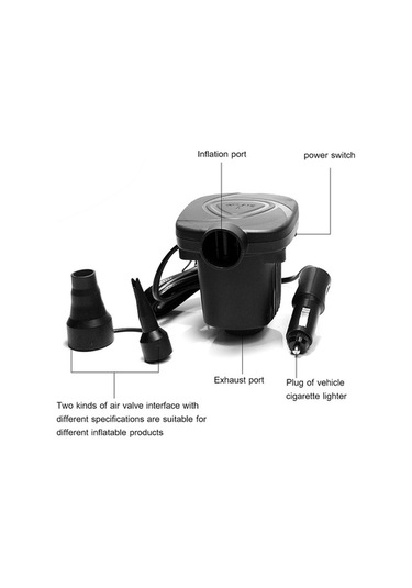 Trendooze Yatağı Tekne Taşınabilir Siyah Şişme Şişirme Pompası Pompa Oto Kamp İçin Hava Hava Hava Elektrikli Dc Araba Araba 50w 12v Vw Siyah