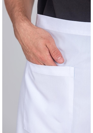 Erkek Belden Bağlamalı Barista Şef Mutfak Önlüğü Beyaz