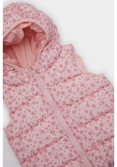 Defacto Kız Bebek Rüzgar Geçirmez Su İtici Kapüşonlu Desenli Şişme Yelek E7355a525aupn99 Pembe