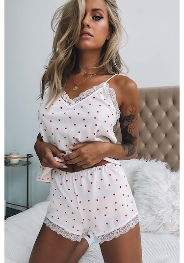 Merry See Dantel Işlemeli Kalpli Şortlu Pijama Takım