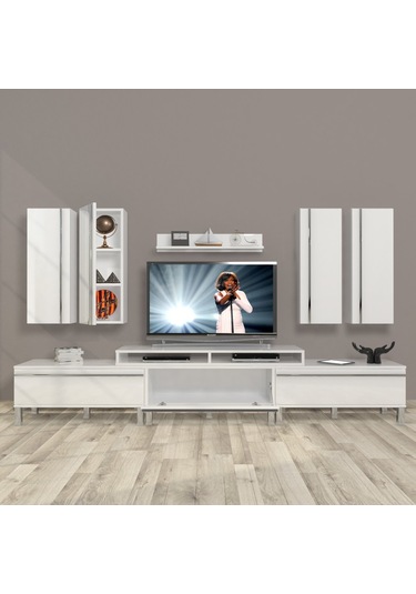 Decoraktiv Ekoflex 8d Mdf Krom Ayaklı Tv Ünitesi Tv Sehpası Beyaz