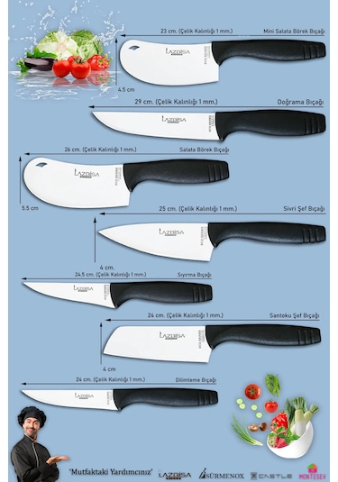 Eco Serisi Mutfak Bıçak Seti Et Sebze Börek 7 Li Set Mft-7856 Siyah