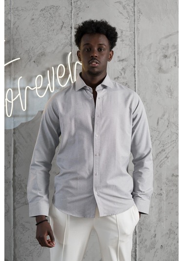 Advante Slimfit Yazlık Düz Pamuklu Gömlek Gri