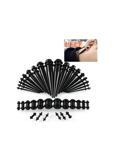 Sones 36 Adet Unisex Akrilik Kulak Genişletme Kulak Genişletici 14g-00g Aksesuar Seti Siyah