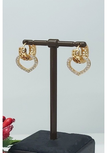 Rose Altın Kaplama Vip Seri Xuping Zirkon Taşlı Kalp Küpe 2 CM Rose Gold