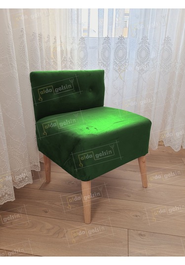 Ultra Lüks Ahşap Ayak Alda Lokum Puf Yeşil