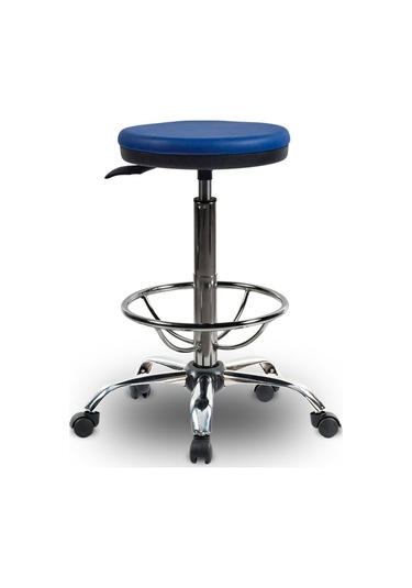 Ofiscombin Ofis Büro Eczane Laboratuvar Döner Tekerli Amortisörlü Çemberli Tabure Parlement Mavi Deri 00047499704