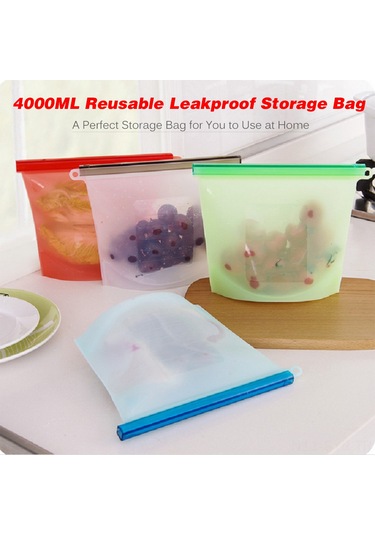 Symbee 4000ml Yeniden Kullanılabilir Silikon Muhafaza Çantası - Hava Ve Sızıntı Geçirmez, Meyve, Sebze, Atıştırmalık Saklamak İçin, Mavi, A4000 Mavi