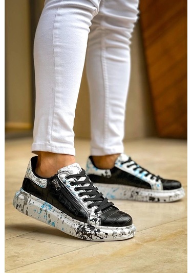 Bağcıklı Crocodile Siyah Mavi Günlük Erkek Ayakkabısı Siyah4 Siyah