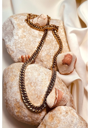 Life Gurme Zincir Model Altın Gold Renk Şık Paslanmaz Çelik Kolye