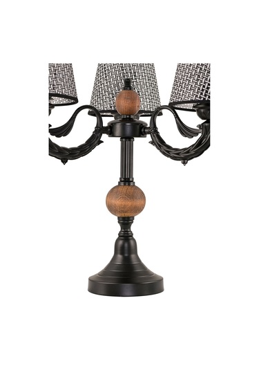 Üçlü Şamdan Masa Lambası Abajur Siyah Siyah Rattan Hasır Şapkalı Siyah
